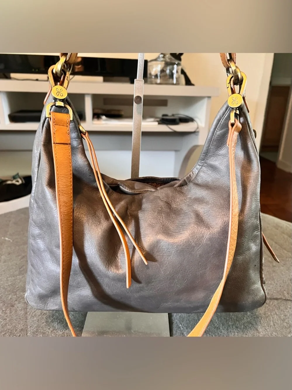 HOBO Delilah Gray Leather Convertible Satchel Hobo Bag Orig $288
